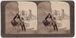 Stereo-Foto Underwood & Underwood, New York, Ansicht Almeria, Esel Vor Einem Kalkstein-Steinbruch  - Stereoscopic