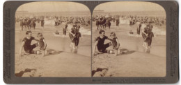 Stereo-Fotografie Underwood & Underwood, New York, Ansicht Asbury Park / NJ, Badegäste Tummeln Sich Am Strand  - Stereo-Photographie