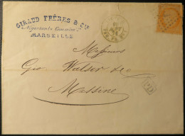 A543 - POSTE MARITIME - PAQUEBOT " TAGE (2) " - LETTRE (LSC) MARSEILLE 19 AOÛT 1871 à MESSINE (ITALIE) - Posta Marittima