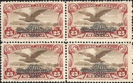 RJ) 1928 MEXICO, BLOCK OF 4, EAGLE OVER MOUNTAINS, WITH OVERPRINT IN BLACK SCOTT C47, MNH - Mexiko