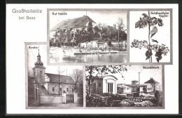 AK Grossholletitz B. Saaz, Gut Hoblik, Wasserwerk, Kirche  - Tschechische Republik