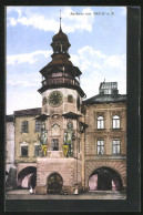 AK Arnau / Hostinne, Rathaus-Turm Mit Uhr Und Wächterfiguren  - Tschechische Republik