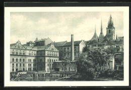 AK Laun / Louny, Stadtpartie Mit Kirchturm  - Tchéquie