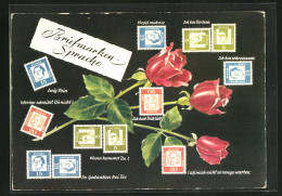 AK Erklärung Der Briefmarkensprache, Rote Rosen  - Postzegels (afbeeldingen)