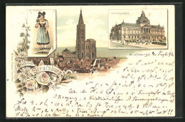 Lithographie Anciennes Strassburg, 1893, Kaiserpalast, Münster, Elsässerin  - Andere & Zonder Classificatie