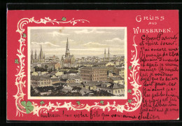 Passepartout-Lithographie Wiesbaden, Teilansicht Mit Kirche  - Wiesbaden