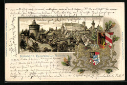 Passepartout-Lithographie Nürnberg, Panorama Vom Hallertor, Wappen  - Sonstige & Ohne Zuordnung