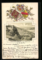 Passepartout-Lithographie Heidelberg, Teilansicht V. D. Terrasse Aus Gesehen, Wappen  - Autres & Non Classés