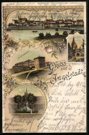 Lithographie Ingolstadt, Friedenskaserne, Kreuztor, Kriegerdenkmal  - Ingolstadt