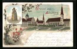 Lithographie Altötting, Gnaden-Mutter, Kirche Mit Prozession  - Altoetting