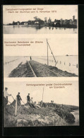 AK Drage, Hochwasser 1911, Überfluteter Bahndamm, Dichtungsarbeiten Am Eiderdeich  - Überschwemmungen