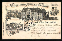 Lithographie Obermodern, Restaurant Zum La Gare, Volkstracht  - Andere & Zonder Classificatie