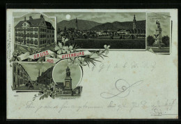 Mondschein-Lithographie Offenburg, Bahnhofstrasse, Drake-Denkmal, Rathaus  - Offenburg
