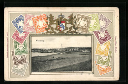 AK Wessling, Blick über Felder Auf Den Ort, Bayerische Briefmarken  - Timbres (représentations)