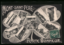 CPA Mont-Saint-Père, Pont, Uferpartie Et Vue Partielle Im Feuille De Trèfle, Passepartout  - Other & Unclassified