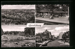AK Gevelsberg, Panorama, Verkehrspavillon, Strandbad & Mittelstrasse  - Gevelsberg