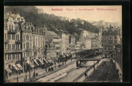 AK Karlsbad, Mühlbrunnenquai Mit Strassen Kreuz- Und Sprudelgasse  - Tchéquie