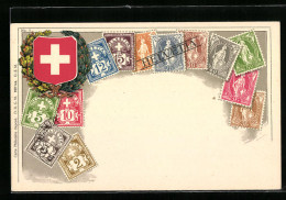 Künstler-AK Schweizerische Briefmarken Mit Wappen  - Postzegels (afbeeldingen)