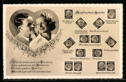 AK Briefmarkensprache, Ich Denke Stets An Dich, Ich Habe Dich Von Herzen Lieb, Du Bist Mein Glück, Ich Habe Sehnsucht  - Stamps (pictures)