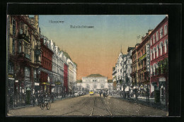 AK Hannover, Bahnhofstrasse Mit Geschäften, Apotheke Und Strassenbahn  - Tramways