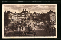 AK München, Karlstor-Rondell Mit Geschäften Und Strassenbahn  - Tramways