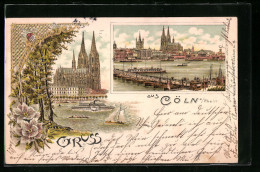 Lithographie Köln, Rheinpartie Mit Stadtpanorama Und Dom  - Koeln