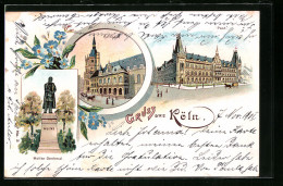 Lithographie Köln, Rathaus, Moltke-Denkmal Und Post  - Köln