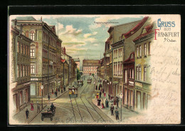 Lithographie Frankfurt A. Oder, Strassenbahnen Auf Der Regierungsstrasse  - Frankfurt A. D. Oder