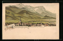 Lithographie Partenkirchen, Ortsansicht Mit Zugspitze  - Zugspitze