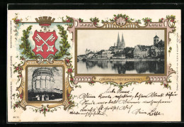 Passepartout-Lithographie Regensburg, Ortsansicht Und Wappen  - Sonstige & Ohne Zuordnung