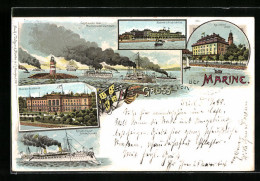 Lithographie Kiel, Kgl. Schloss Und Kaserne In Friedrichsort  - Kiel