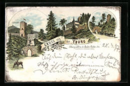 Lithographie Yburg B. Baden-Baden, Grossherzog-Friedrichsthurm Und Pferdekutschen  - Baden-Baden