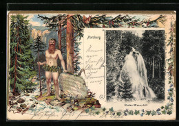 Passepartout-Lithographie Harzburg, Radau-Wasserfall Im Wald  - Autres & Non Classés