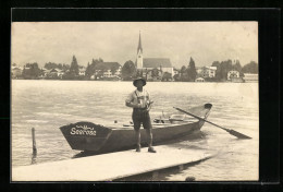 Foto-AK Rottach Egern, Ruderboot Auf Dem See Mit Blick Auf Die Stadt  - Other & Unclassified