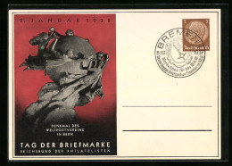 Künstler-AK Tag Der Briefmarke 1938, Reichsbund Der Philatelisten E. V., Ganzsache, Denkmal Des Weltpostvereins In Be  - Briefmarken (Abbildungen)