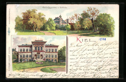 Lithographie Kiel, Universität, Schlossgarten Und Schloss  - Kiel