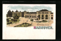 Lithographie Hannover, Ernst August-Platz Mit Bahnhof Und Denkmal  - Hannover