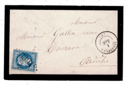 07 ARDECHE Env Vide TAD Type 15 Du 01/12/1868 GC 3391 Sur N°29 TTB - 1849-1876: Klassik