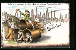 Lithographie Bitterfeld, Jungen In Röhren Vor Der Fabrik  - Bitterfeld