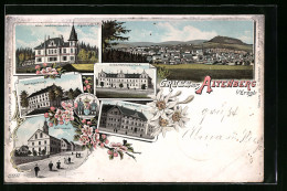 Lithographie Altenberg I. Erzgb., Internat, Eisenbahnschule, Rathaus  - Altenberg