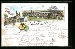 Lithographie Waldsassen, Kirche Mit Pfarrhaus, Totalansicht  - Waldsassen