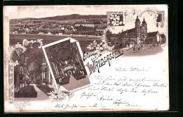 Lithographie Waldsassen, Ortsansicht, Blick Zur Kirche Mit Pfarrhaus, Hochaltar In Der Kirche, Eingangsbereich  - Waldsassen