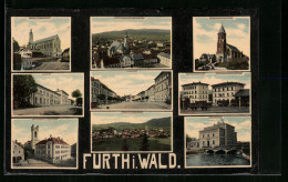 AK Furth I. Wald, Gesamtansicht, Amtsgericht, Protestantenkirche, Postgebäude, Stadtplatz  - Furth