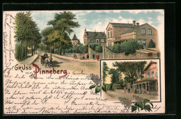 Lithographie Pinneberg, Gasthof Zur Eiche, Damm Mit Pferdewagen  - Pinneberg