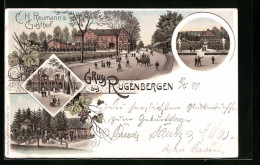 Lithographie Rugenbergen, Gasthof C. H. Reumann, Garten, Ortspartie  - Other & Unclassified