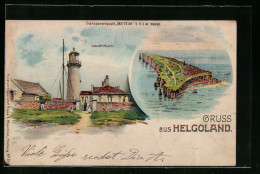 Lithographie Helgoland, Ortsansicht, Leuchtturm  - Helgoland