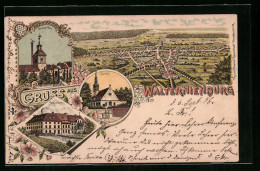Lithographie Walternienburg, Poleymühle, Kirche, Herzogl. Amt, Panoramablick Auf Den Ort  - Other & Unclassified