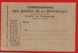 (RECTO / VERSO) CORRESPONDANCE DES ARMEES DE LA REPUBLIQUE - CARTE EN FRANCHISE NEUVE - FORMAT CPA - Storia Postale