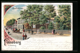 Lithographie Pinneberg, Schmüsers Hotel, Flaneure Und Kutsche  - Pinneberg