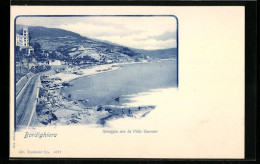 Cartolina Bordighera, Spiaggia Con La Villa Garnier  - Altri & Non Classificati